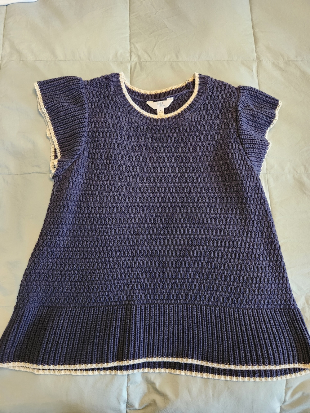Time and Tru Navy Sweater with White Trim